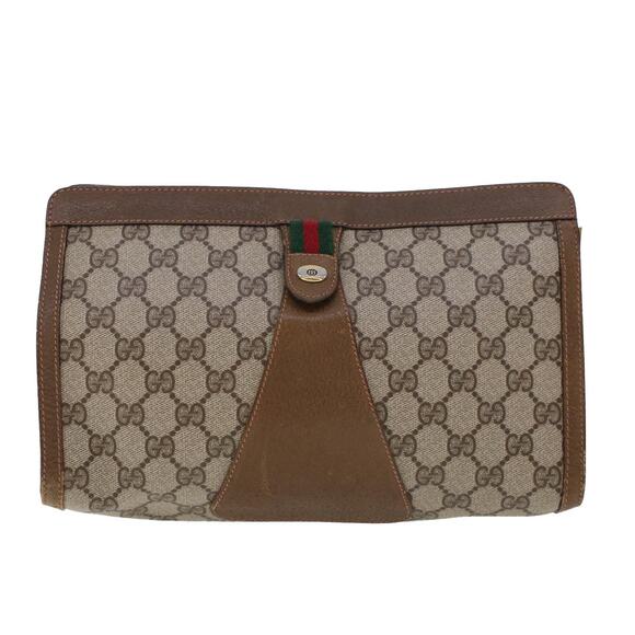 GUCCI GG Canvas Web Sherry Line Clutch Bag Beige Red Green 89.01.033 - Picture 13 of 16